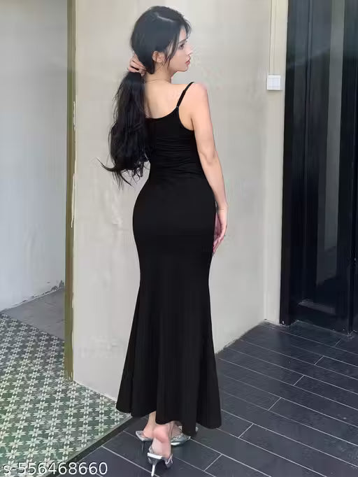 Trendy Black Bodycon Maxi Dress for Women | Western Wear Party Outfit