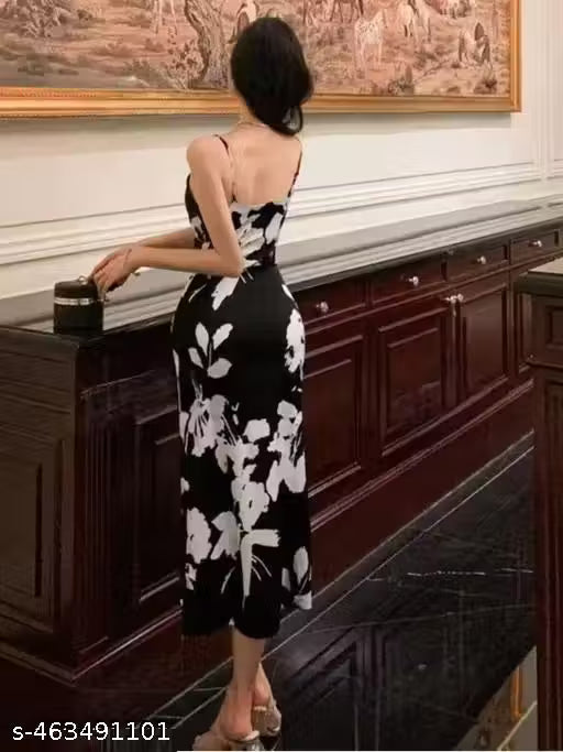 Black Lycra Western Party Wear Bodycon Dress – Elegant & Figure-Hugging Style