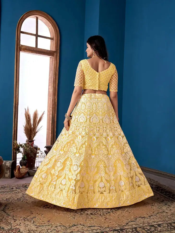 Embroidered Semi Stitched Lehenga Choli (Yellow) – Glow Up Your Festive Style - Apnivaa