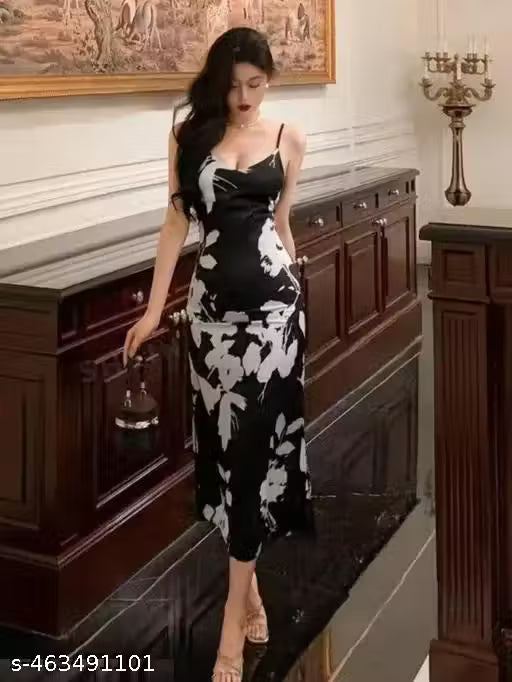 Black Lycra Western Party Wear Bodycon Dress – Elegant & Figure-Hugging Style