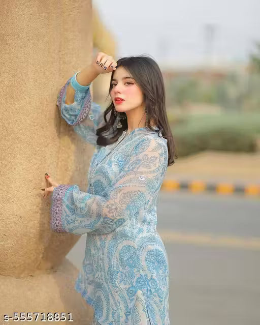 “Apniva Luxe presents: Elegant Sky Blue Palazzo Kurta Set – Premium Fabric, Stylish Design.”